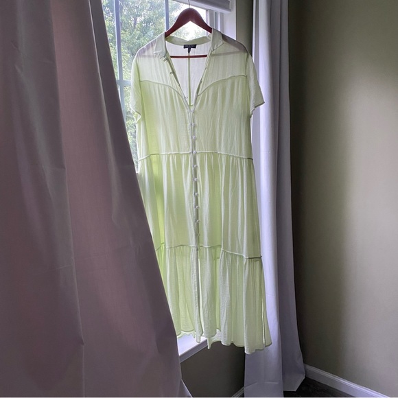 Rag & Bone 🍐 BRAT Libby Tiered Button Front Floaty Midi Dress in Luna Moth - Picture 8 of 13